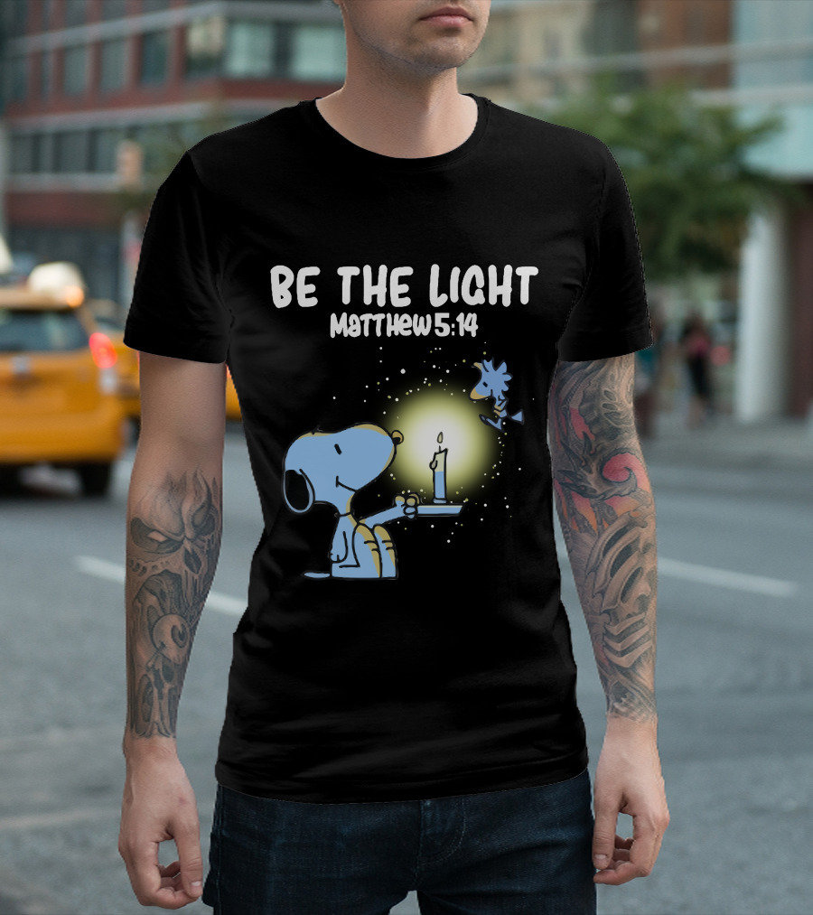 Be The Light Matthew 5:14 Snoopy Holding Candle Woodstock T-Shirt