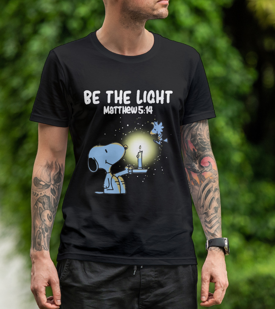 Be The Light Matthew 5:14 Snoopy Holding Candle Woodstock T-Shirt