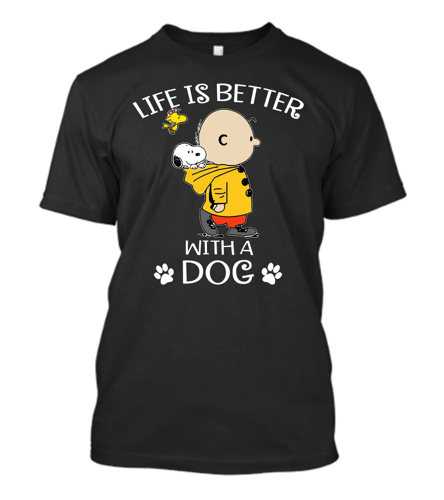 Life Is Better With A Dog Snoopy Charlie Brown Woodstock Paw Prints T-Shirt