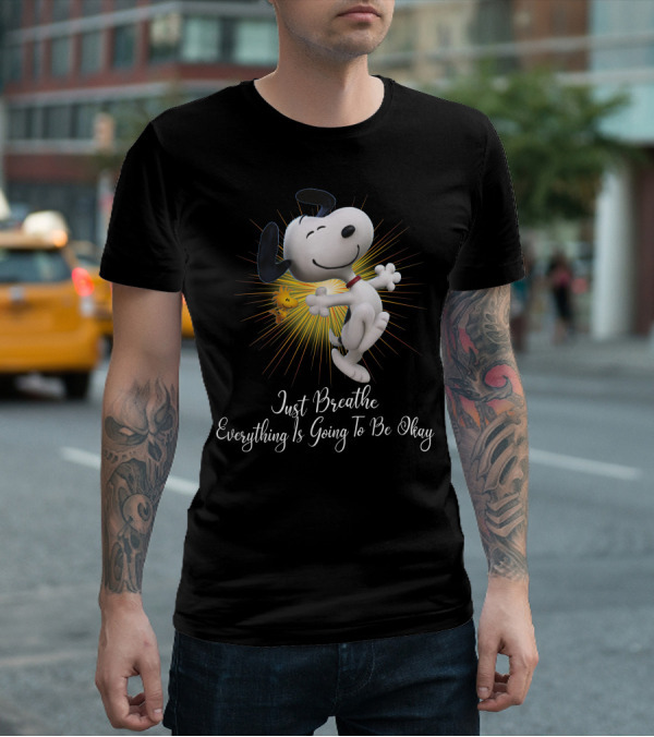 Snoopy Just Breathe Everything Is Going To Be Okay Woodstocks Sunburst T-Shirt