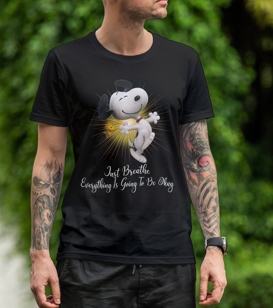 Snoopy Just Breathe Everything Is Going To Be Okay Woodstocks Sunburst T-Shirt