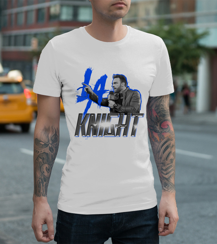 WWE LA Knight Promo with Microphone and Blue Splash T-Shirt