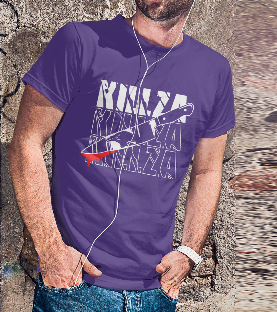 Killza Knife Graphic With Bold Repeated Text T-Shirt