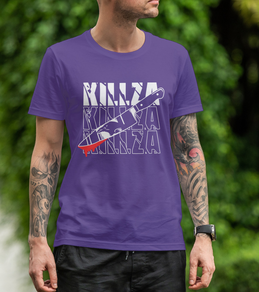 Killza Knife Graphic With Bold Repeated Text T-Shirt