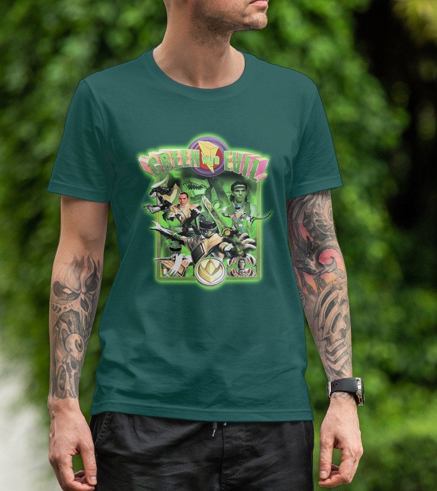 Green With Evil Mighty Morphin Power Rangers Iconic Characters And Symbols T-Shirt