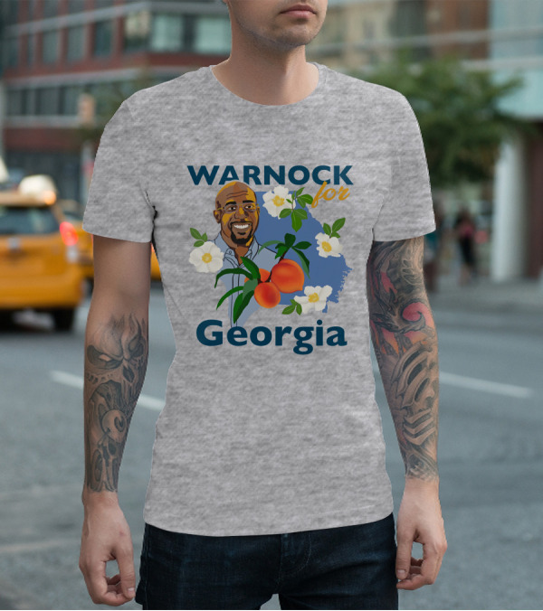 Warnock For Georgia Illustration With Flowers And Peaches T-Shirt