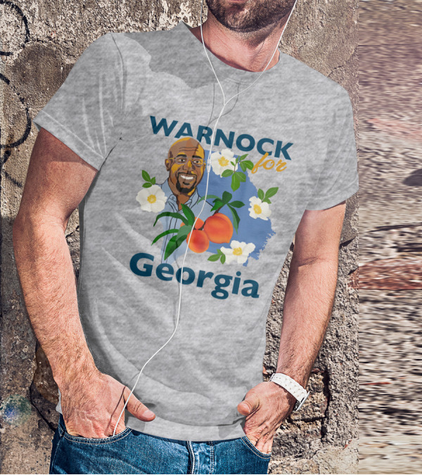 Warnock For Georgia Illustration With Flowers And Peaches T-Shirt