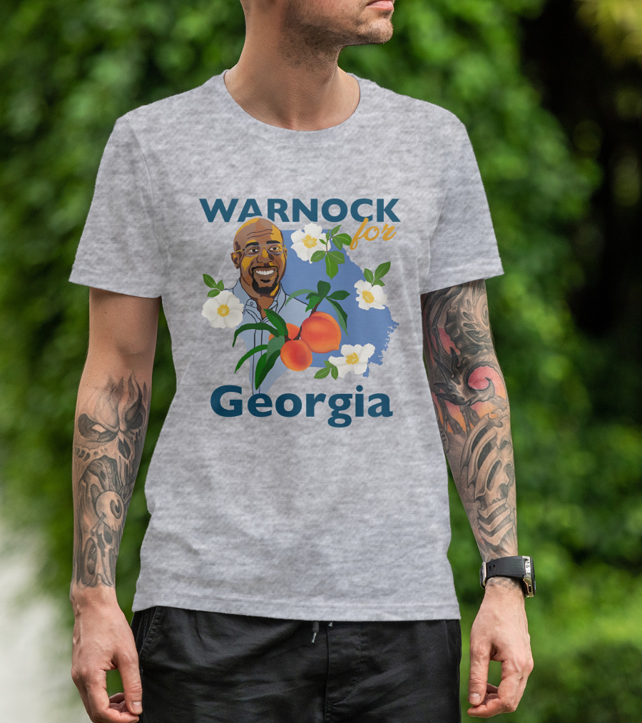 Warnock For Georgia Illustration With Flowers And Peaches T-Shirt