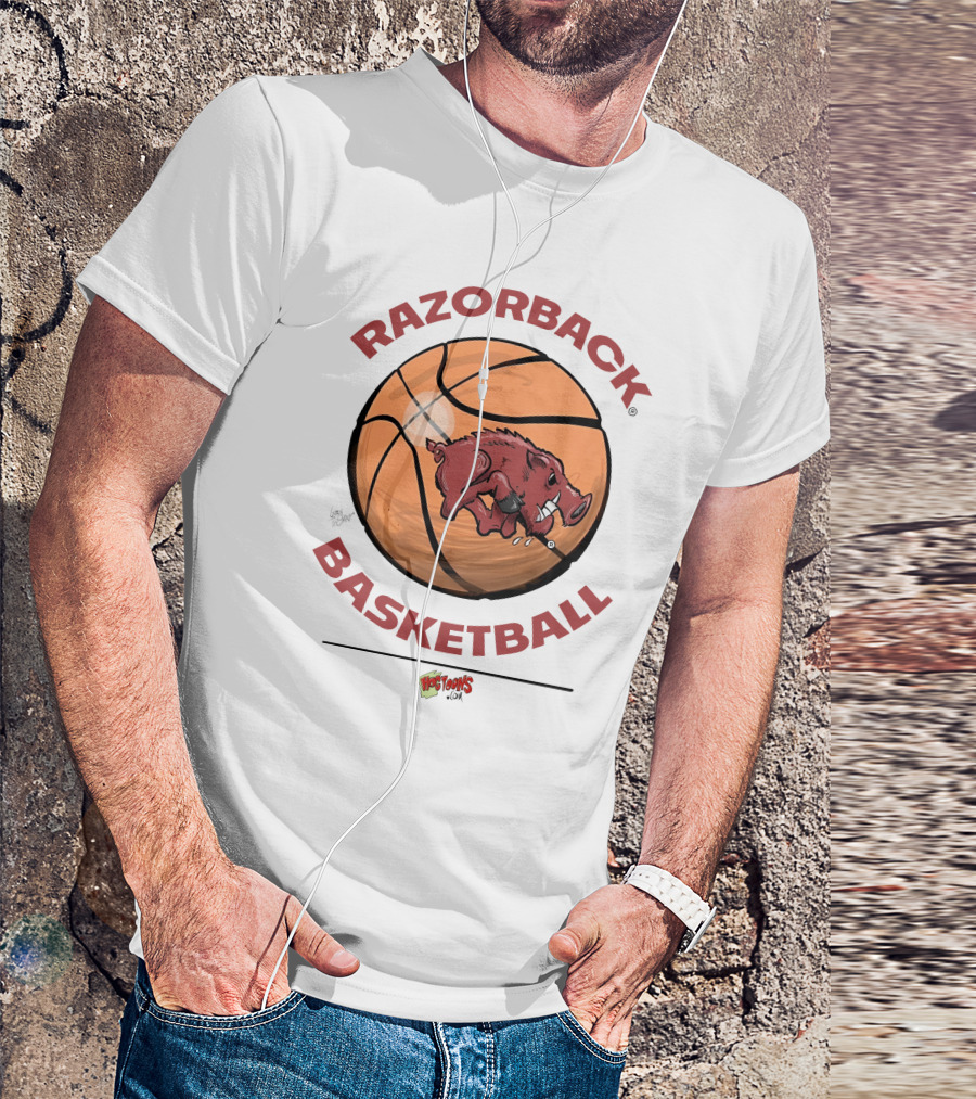 Razorback Basketball Hogtoons Basketball With Razorback Pig T-Shirt