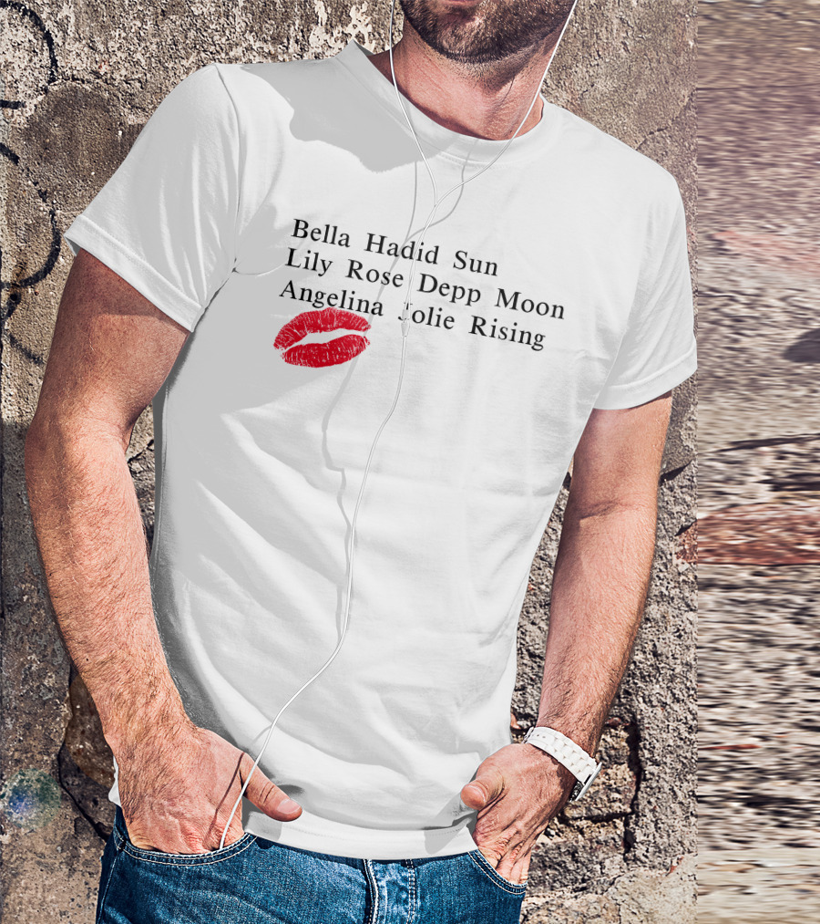 Bella Hadid Sun Lily Rose Depp Moon Angelina Jolie Rising Red Lip Print T-Shirt