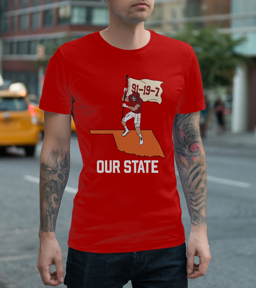 Our State 91-19-7 Football Player Flag Oklahoma T-Shirt