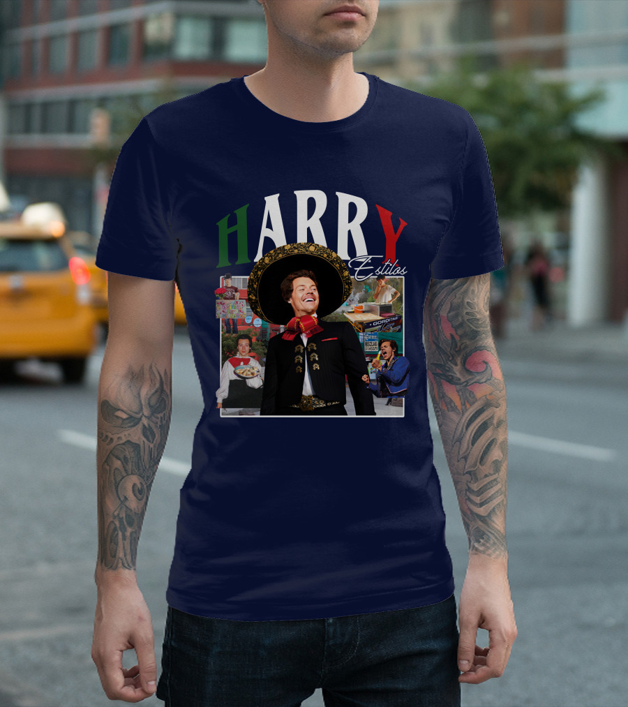 HARRY Estilos Mariachi Themed Collage in Festive Attire T-Shirt