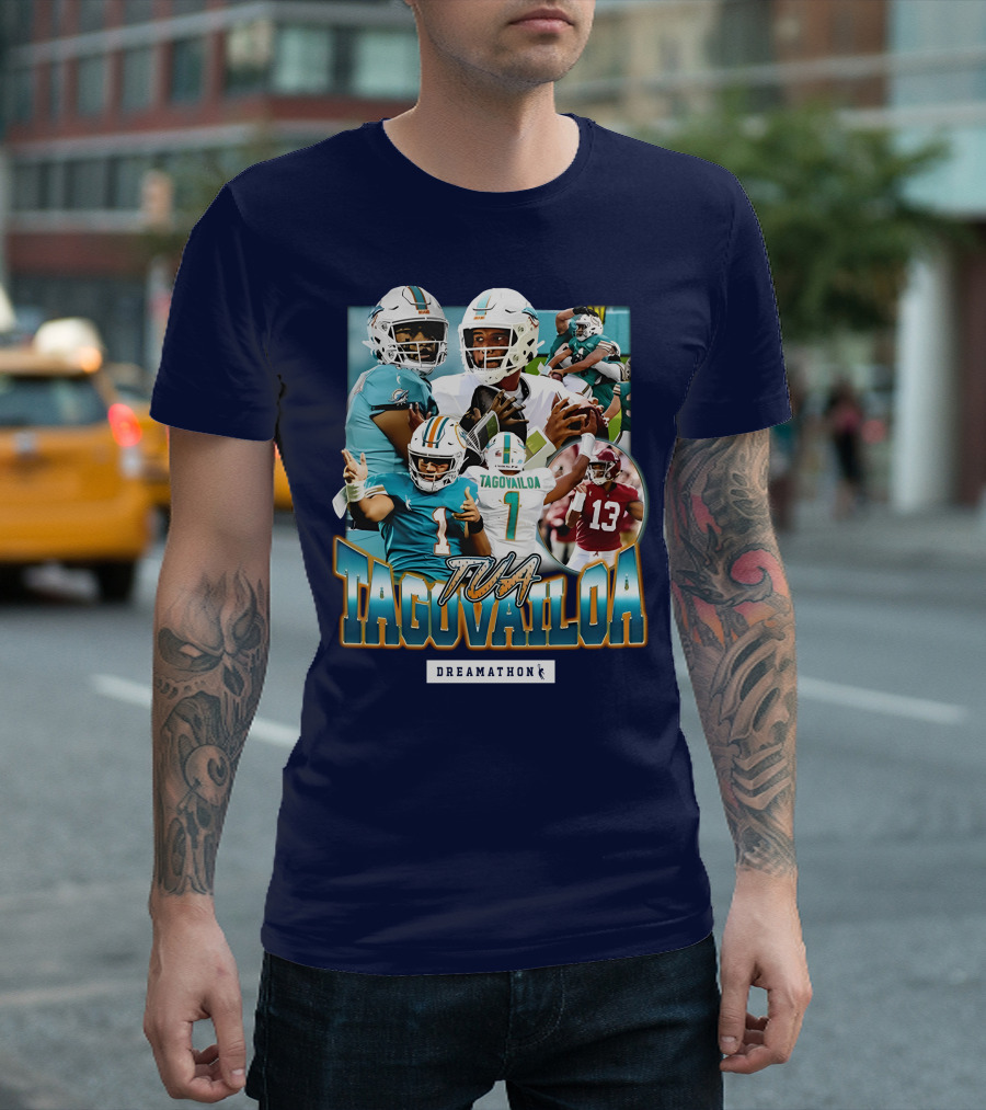 Dreamathon Tua Tagovailoa Collage Football Action T-Shirt