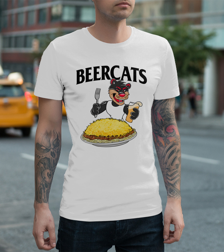 Beercats Bear with Fork Beer and Spaghetti Plate T-Shirt
