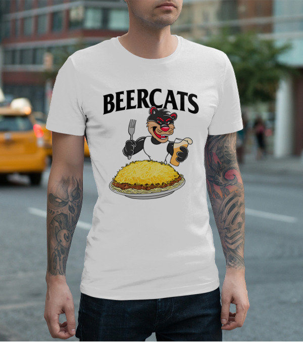 Beercats Bear With Fork Beer And Spaghetti Plate T-Shirt
