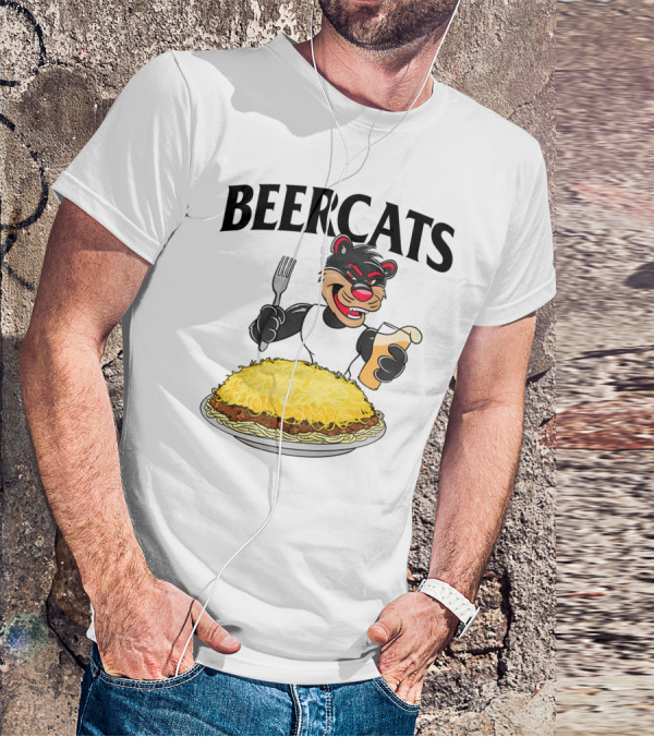 Beercats Bear With Fork Beer And Spaghetti Plate T-Shirt