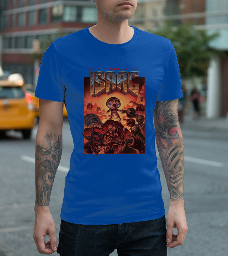 The Binding of Isaac Dramatic Monster Battle Scene with Detailed Character T-Shirt