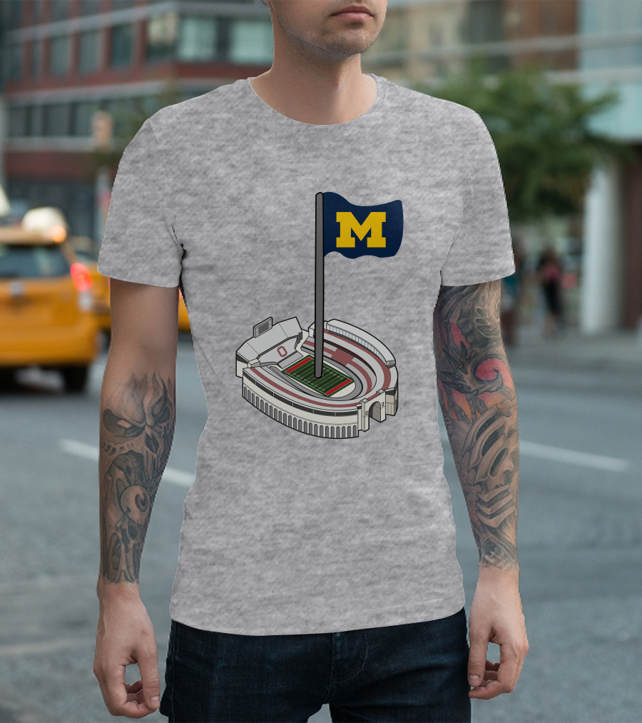 Michigan M Flag Over Rival Stadium T-Shirt