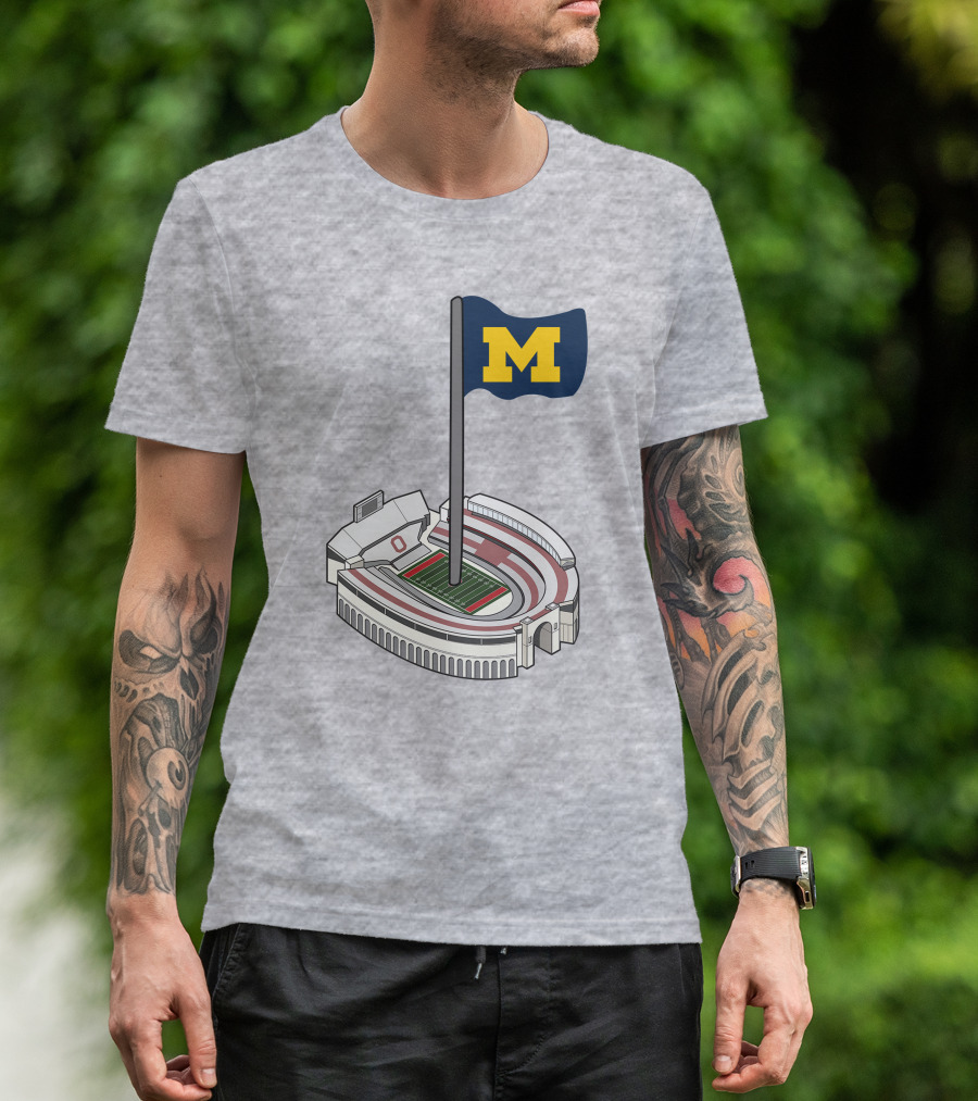 Michigan M Flag Over Rival Stadium T-Shirt