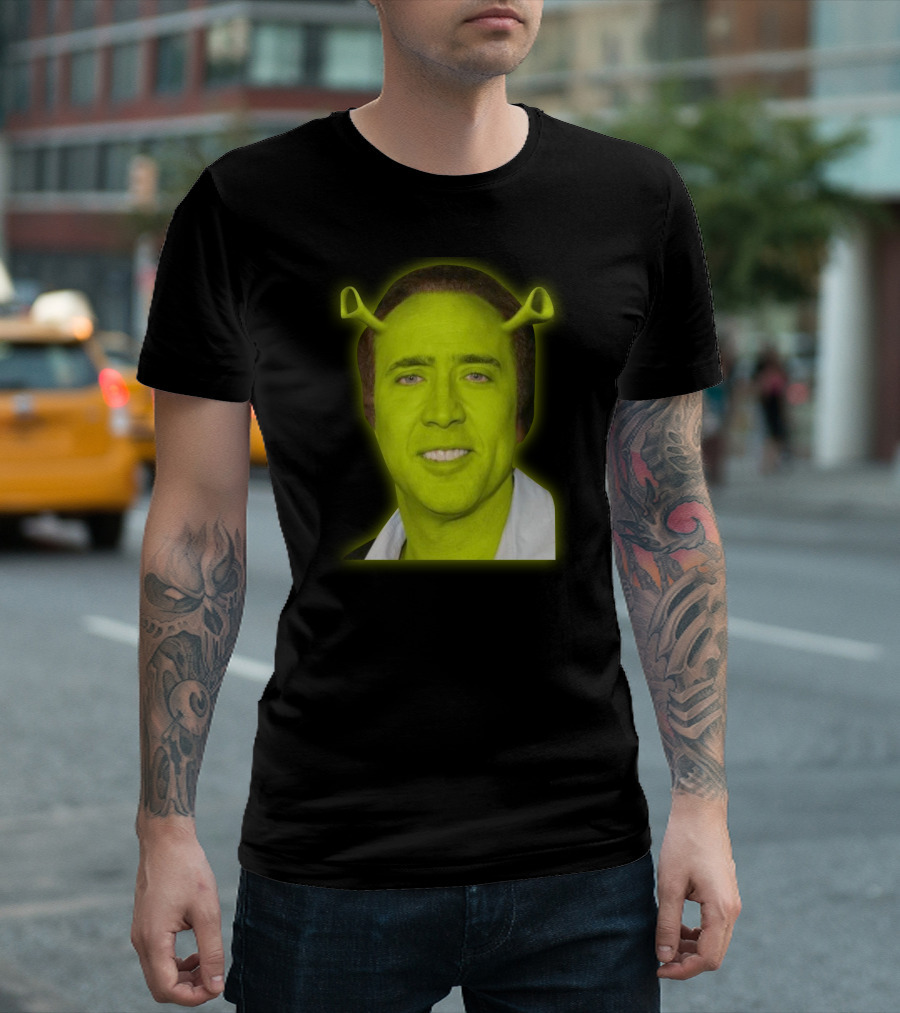 Shrekolas Cage Meme Mashup Face Fusion Character Elements T-Shirt
