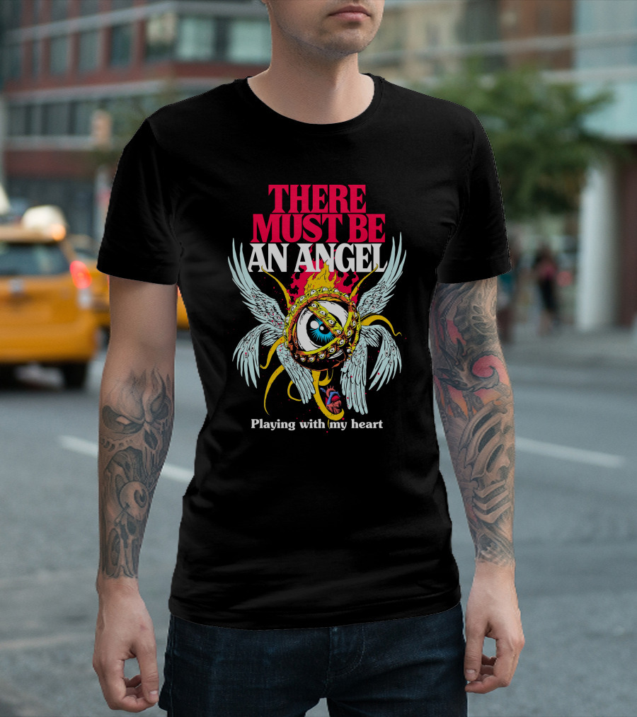 THERE MUST BE AN ANGEL Playing With My Heart Winged Eye Fiery Ring T-Shirt