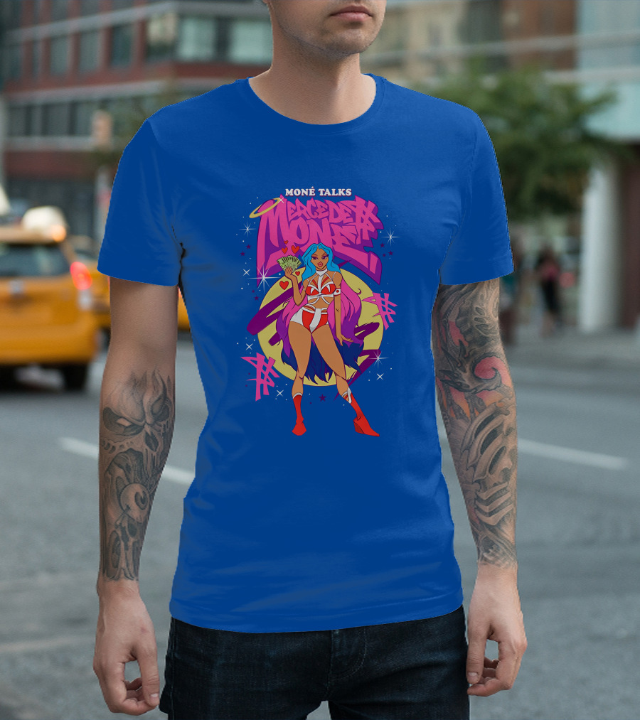 Moné Talks Vibrant Mercedes Moné Character With Angelic Halo And Cash Fan T-Shirt