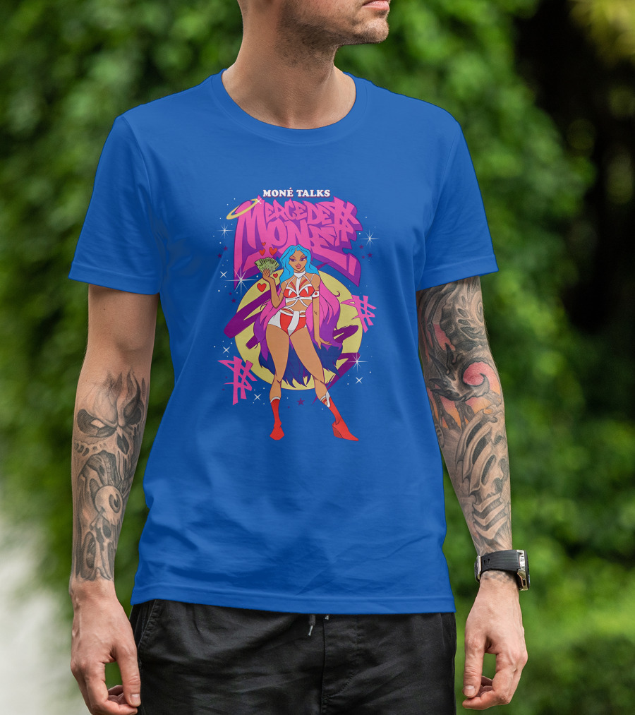 Moné Talks Vibrant Mercedes Moné Character With Angelic Halo And Cash Fan T-Shirt