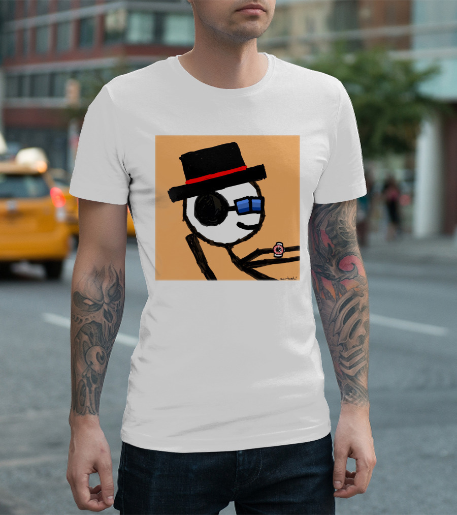 Sartoshi Mfers Stick Figure With Hat Blue Glasses Red Watch T-Shirt