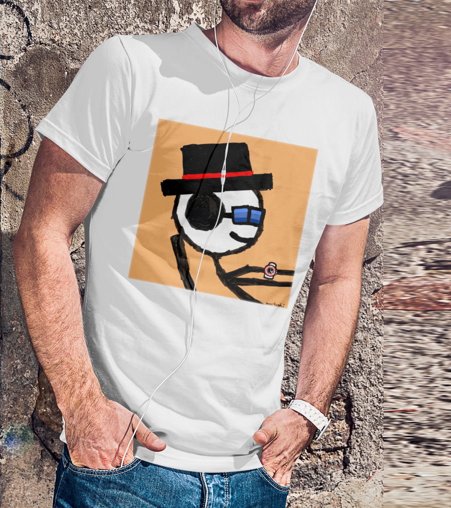 Sartoshi Mfers Stick Figure With Hat Blue Glasses Red Watch T-Shirt