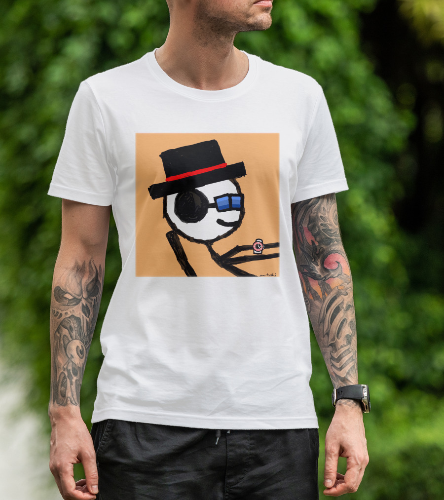 Sartoshi Mfers Stick Figure With Hat Blue Glasses Red Watch T-Shirt