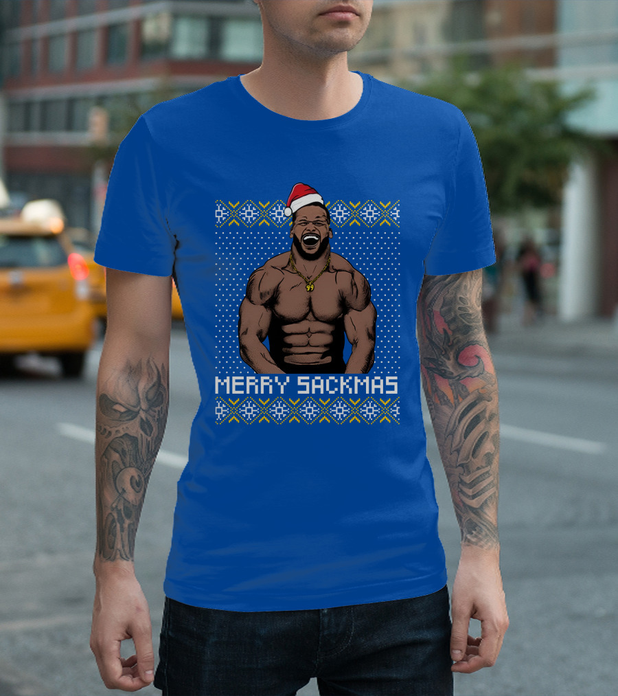 Aaron Donald Merry Sackmas Santa Hat Muscles Uglysweater T-Shirt