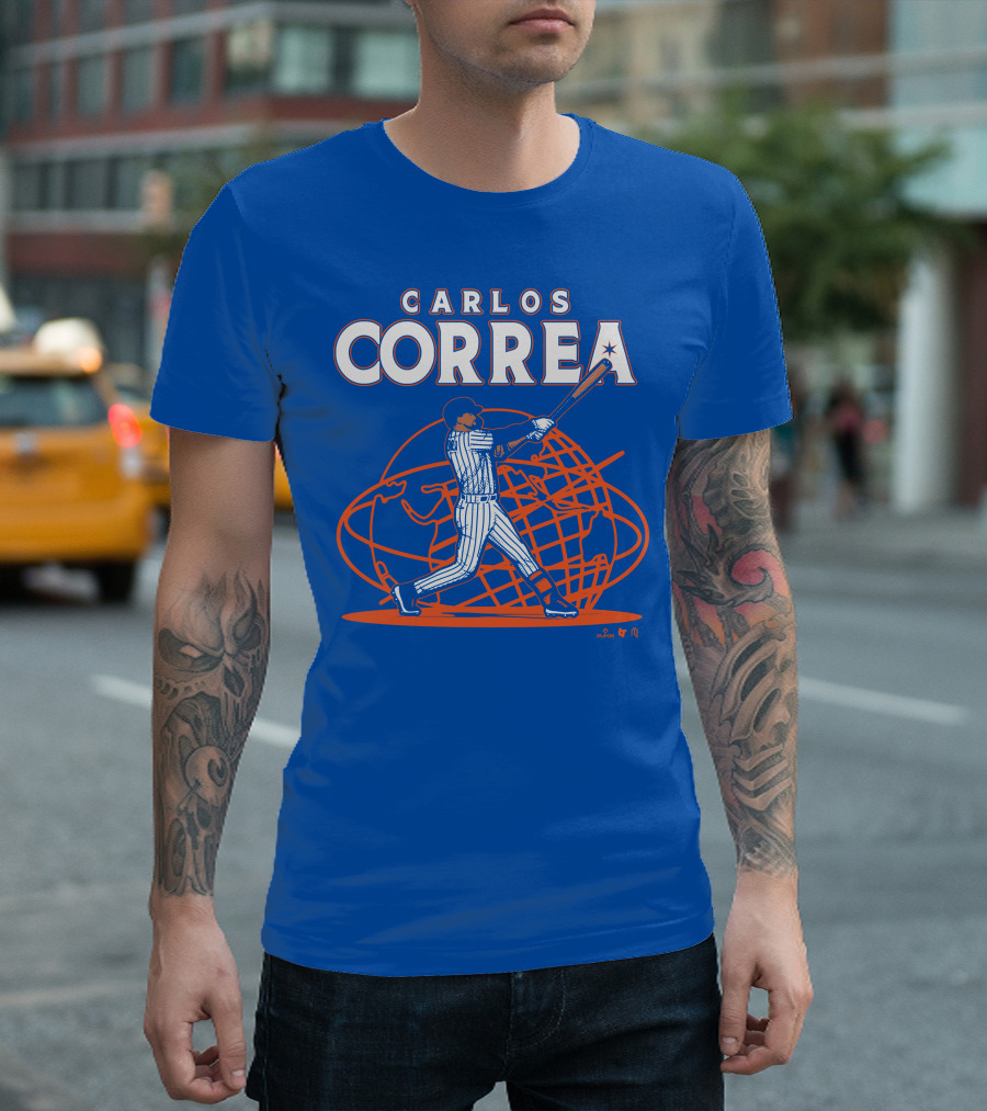 Carlos Correa Baseball Swing with Global Background T-Shirt