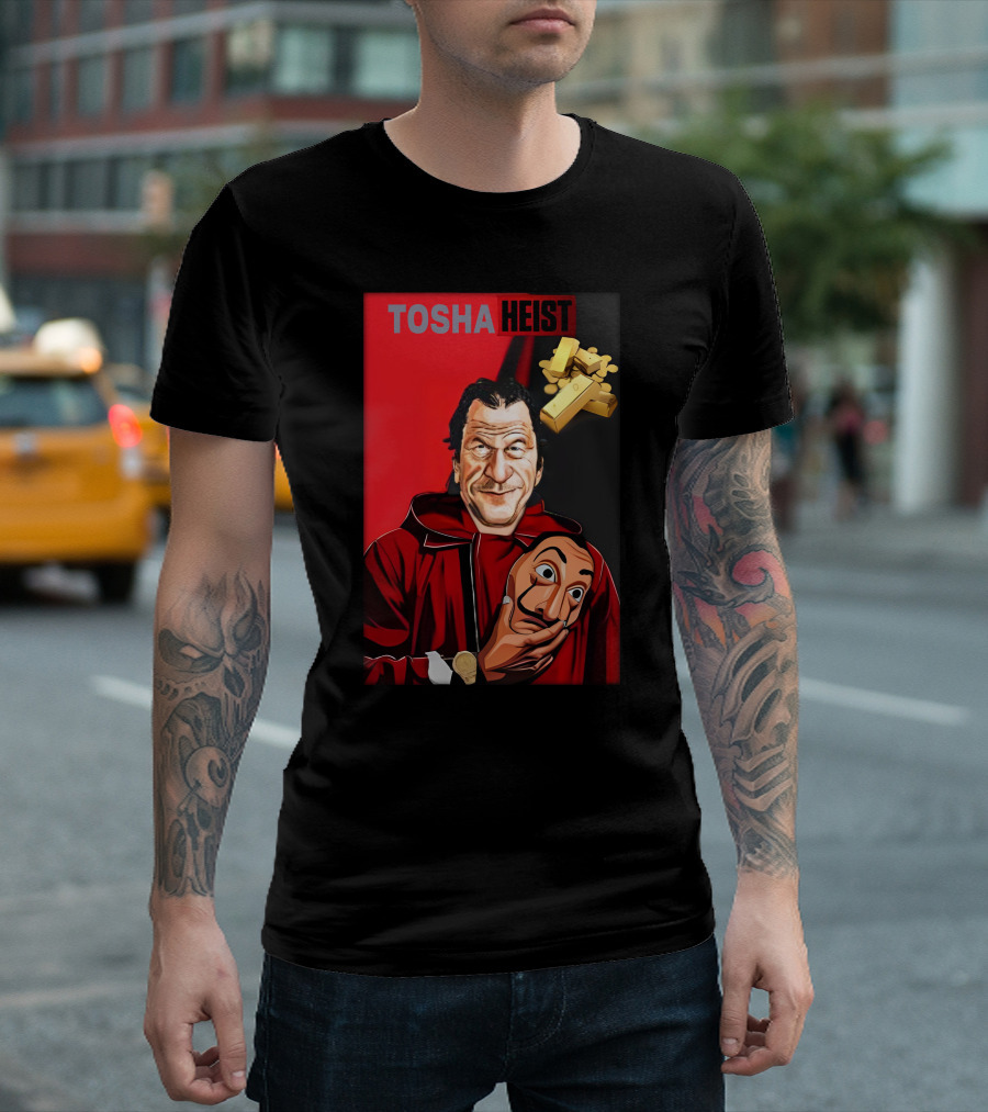 Tosha Heist Garb House Masked Figure with Gold Bars T-Shirt