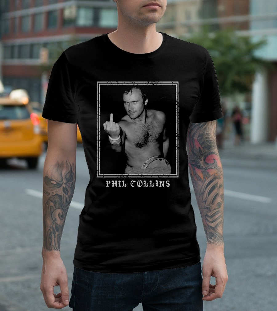 Phil Collins Middle Finger Black And White Image T-Shirt