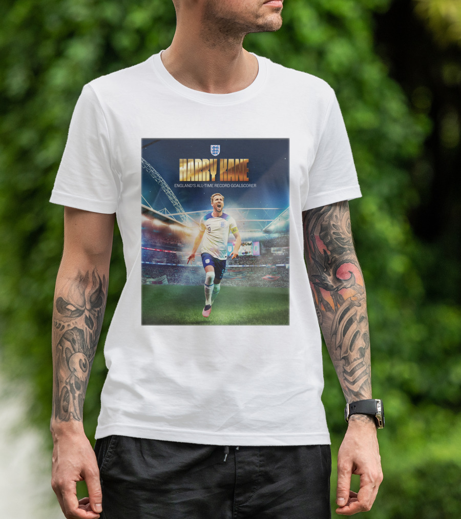 Harry Kane England's All-Time Record Goalscorer Wembley Stadium Celebration Footballer T-Shirt