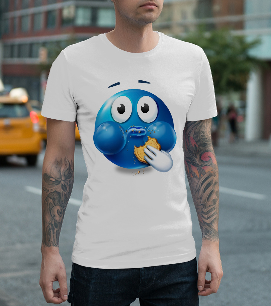 Cookie Muncher Blue Emoji With Crumbs T-Shirt