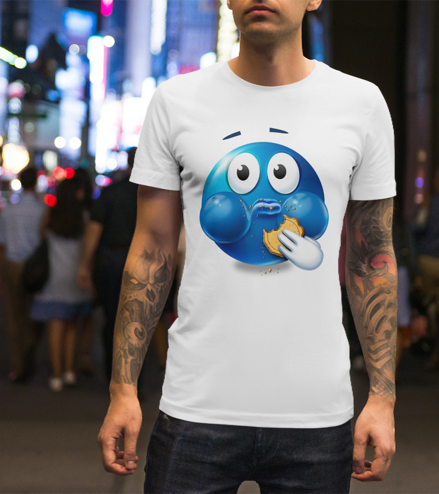 Cookie Muncher Blue Emoji With Crumbs T-Shirt