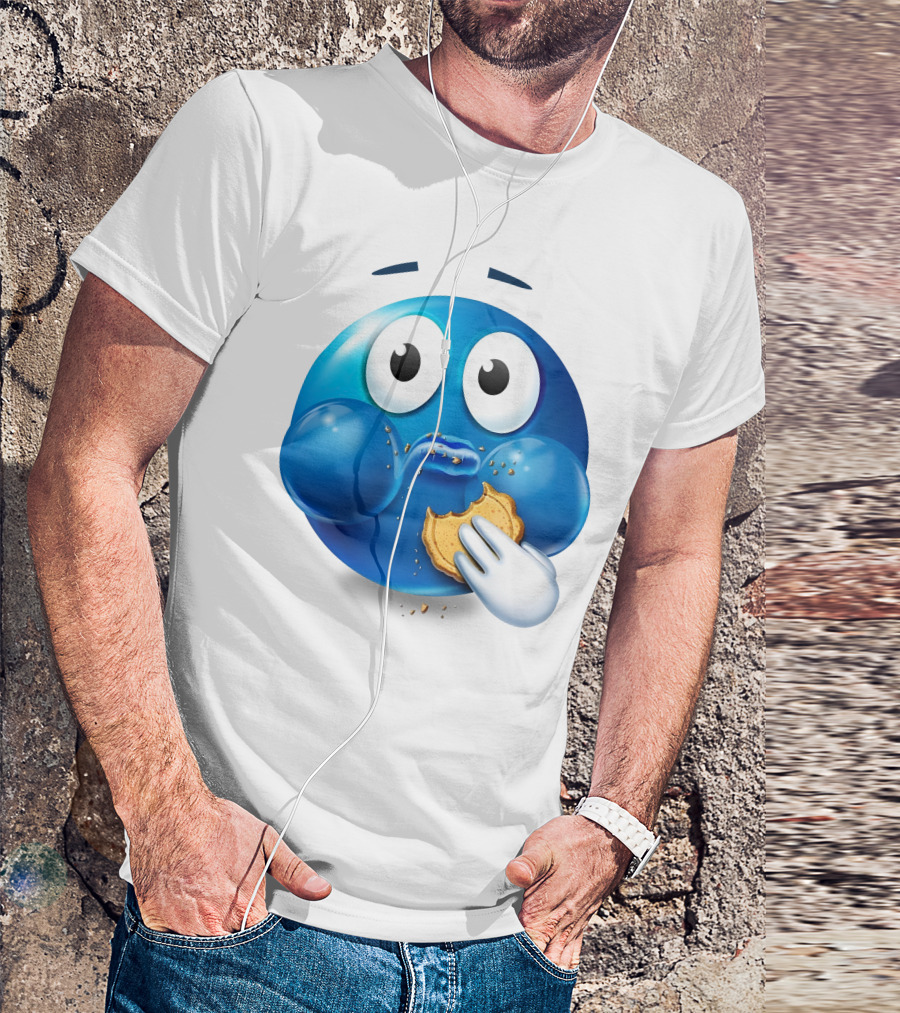 Cookie Muncher Blue Emoji With Crumbs T-Shirt