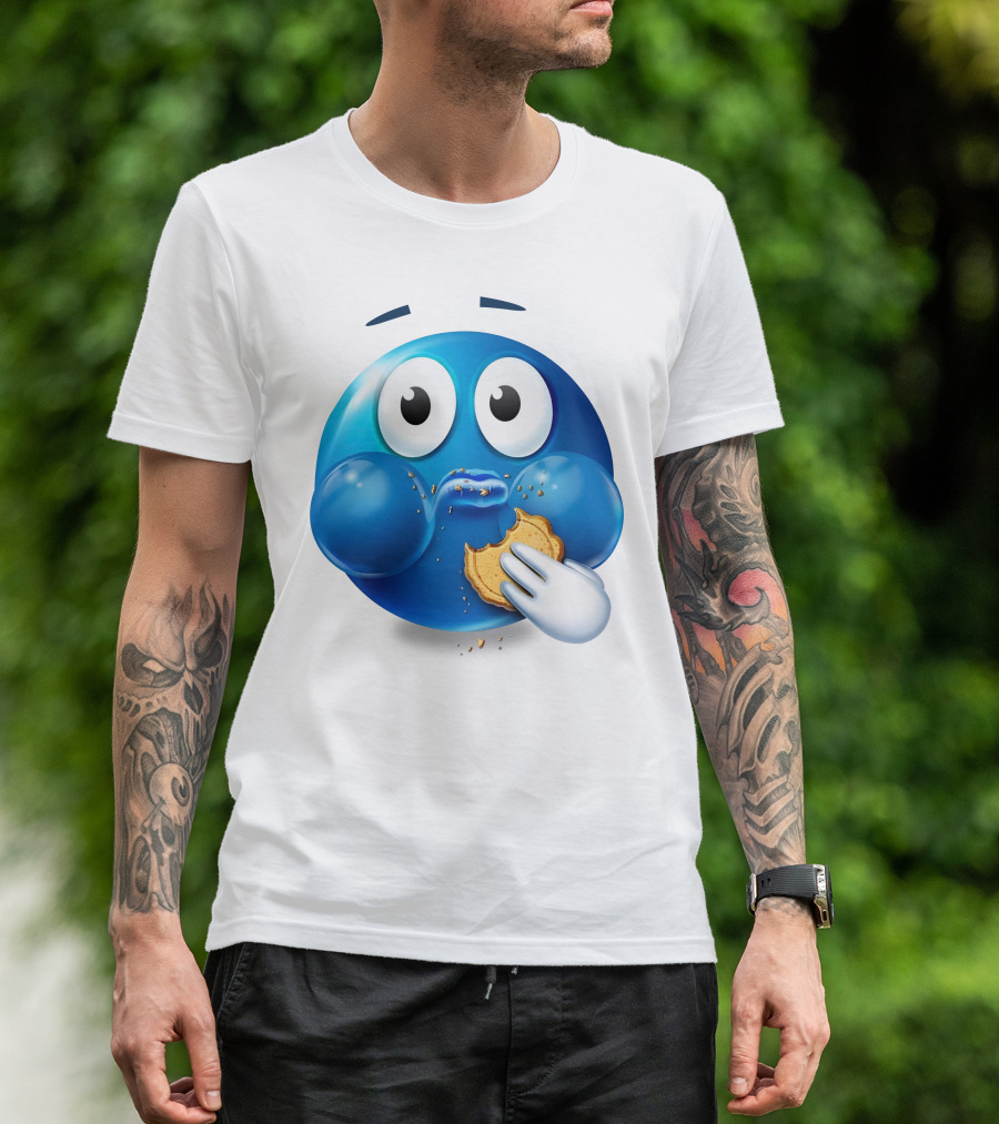 Cookie Muncher Blue Emoji With Crumbs T-Shirt