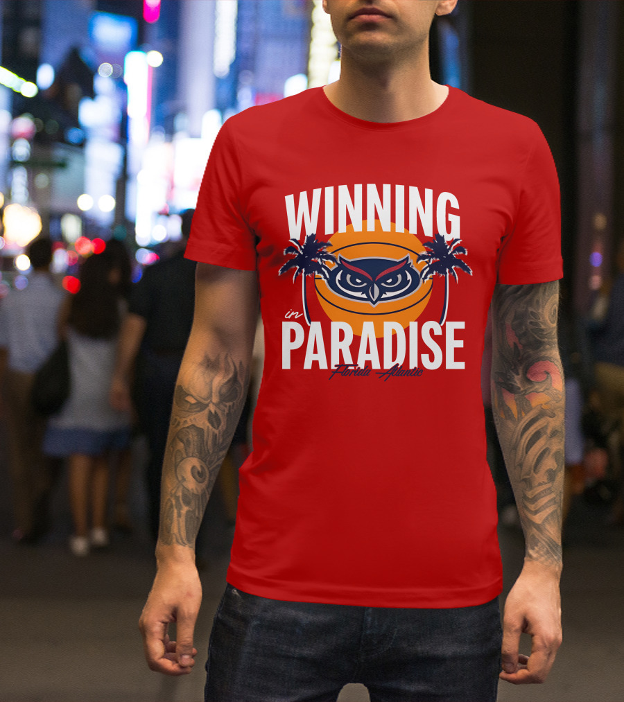 Winning In Paradise Florida Atlantic Owl Sunset Palms T-Shirt
