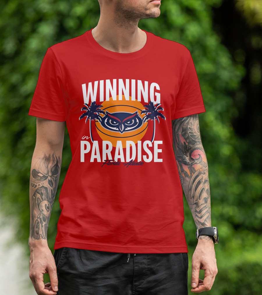 Winning In Paradise Florida Atlantic Owl Sunset Palms T-Shirt