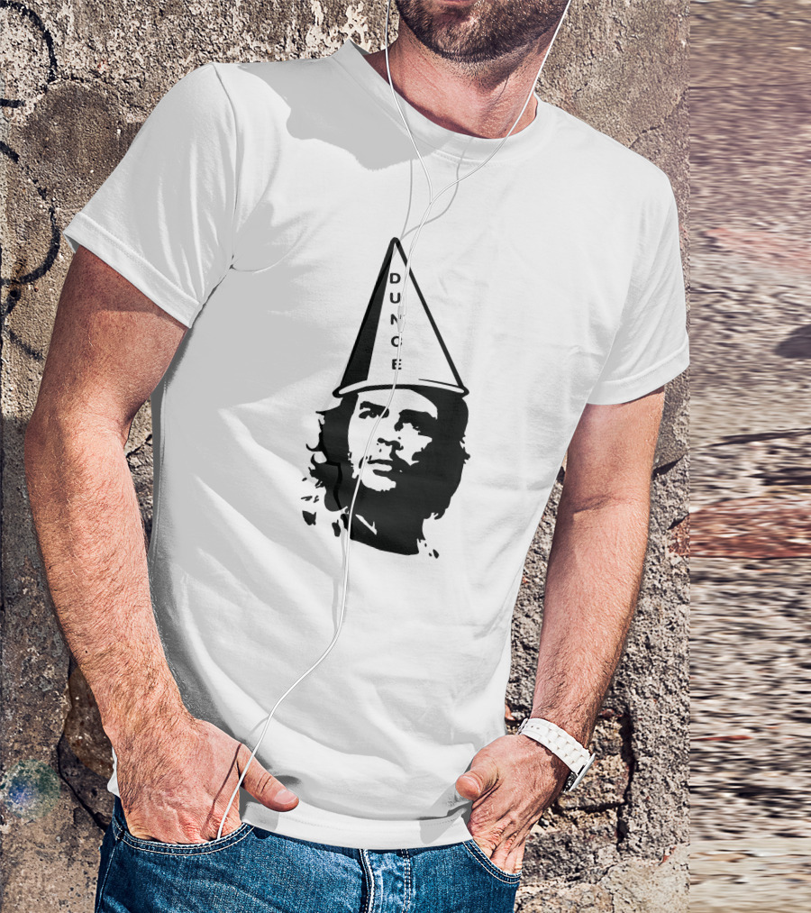 Dunce Guevara Satirical Design With Iconic Figure Wearing Dunce Cap T-Shirt