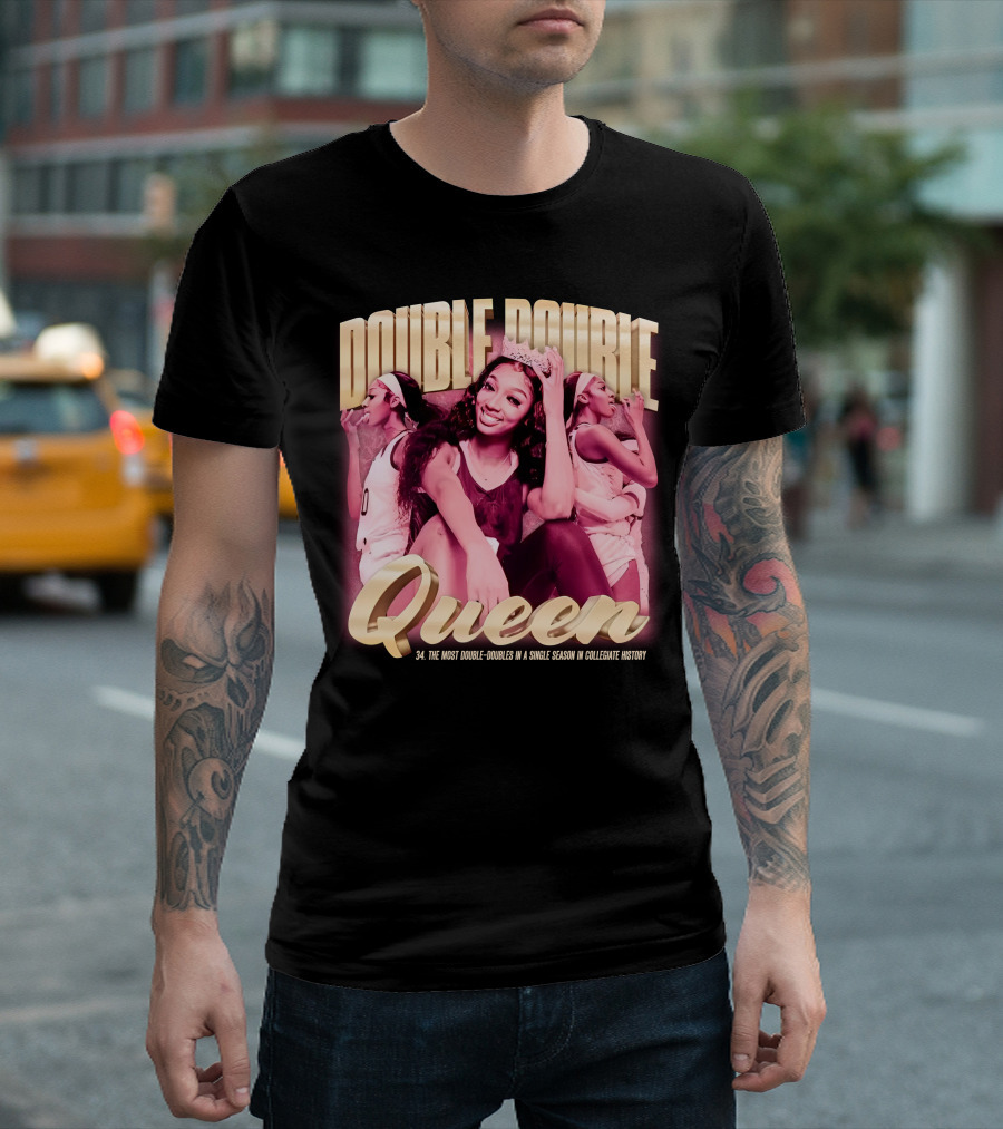 Angel Reese Double-Double Queen 34 Most Double-Doubles in a Single Season in Collegiate History T-Shirt