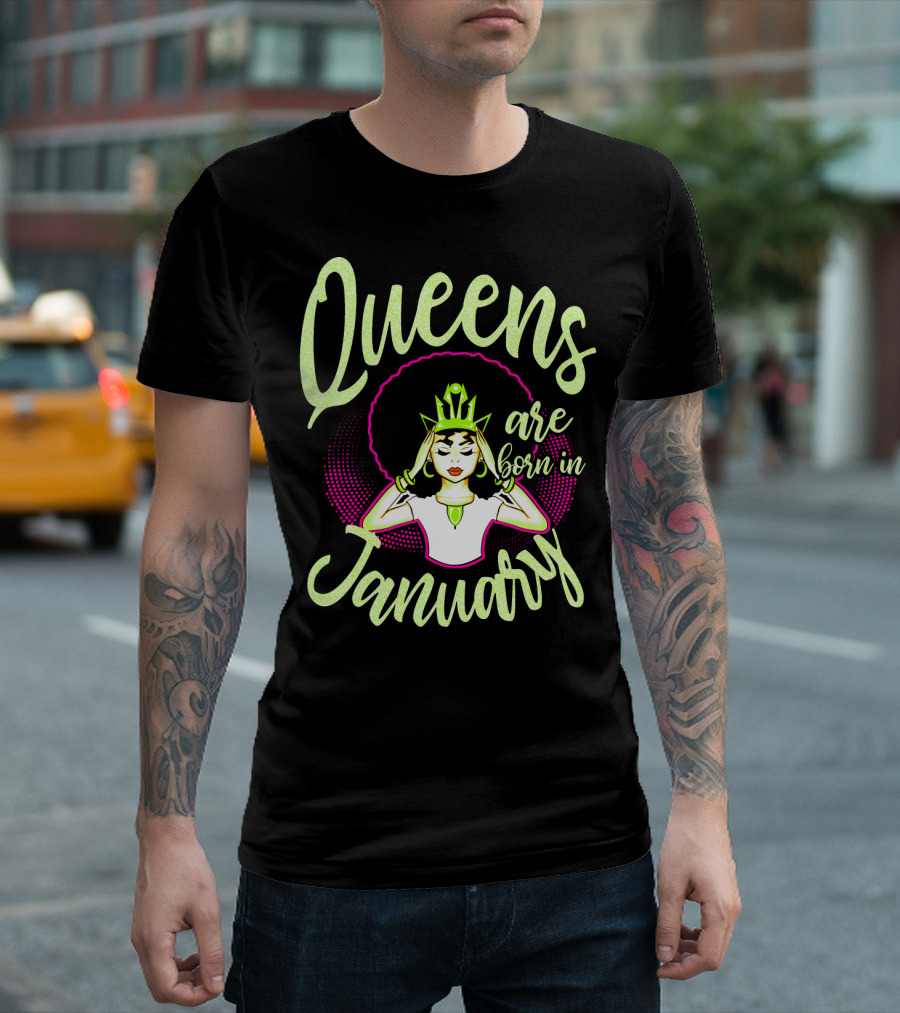 Queens are Born in January Afro Crowned Woman T-Shirt