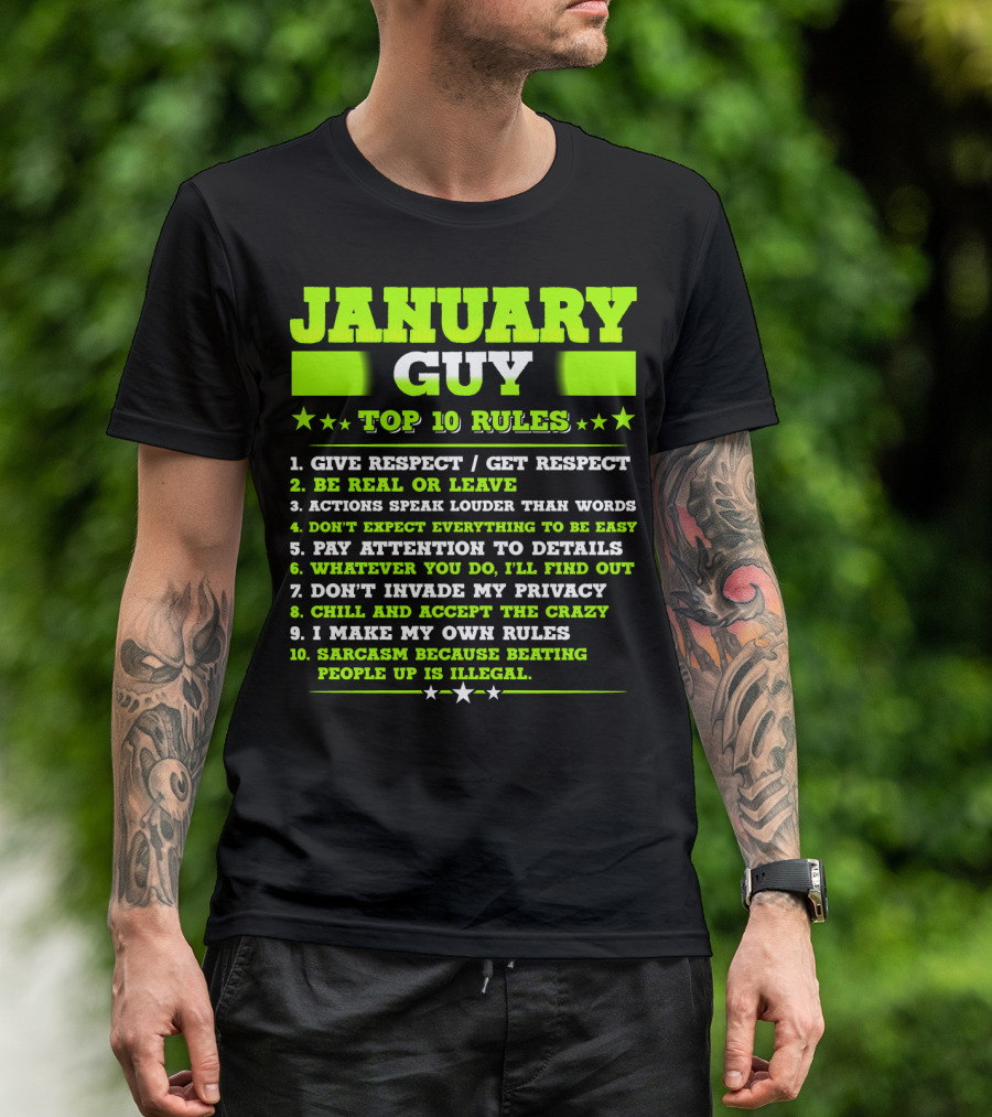 Cool January Guy Top 10 Rules Birthday T-Shirt