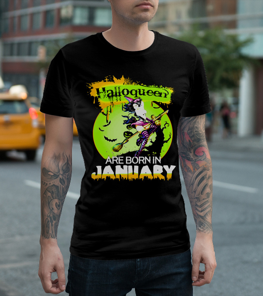 Halloqueen Witch Are Born In January Halloween Birthday T-Shirt