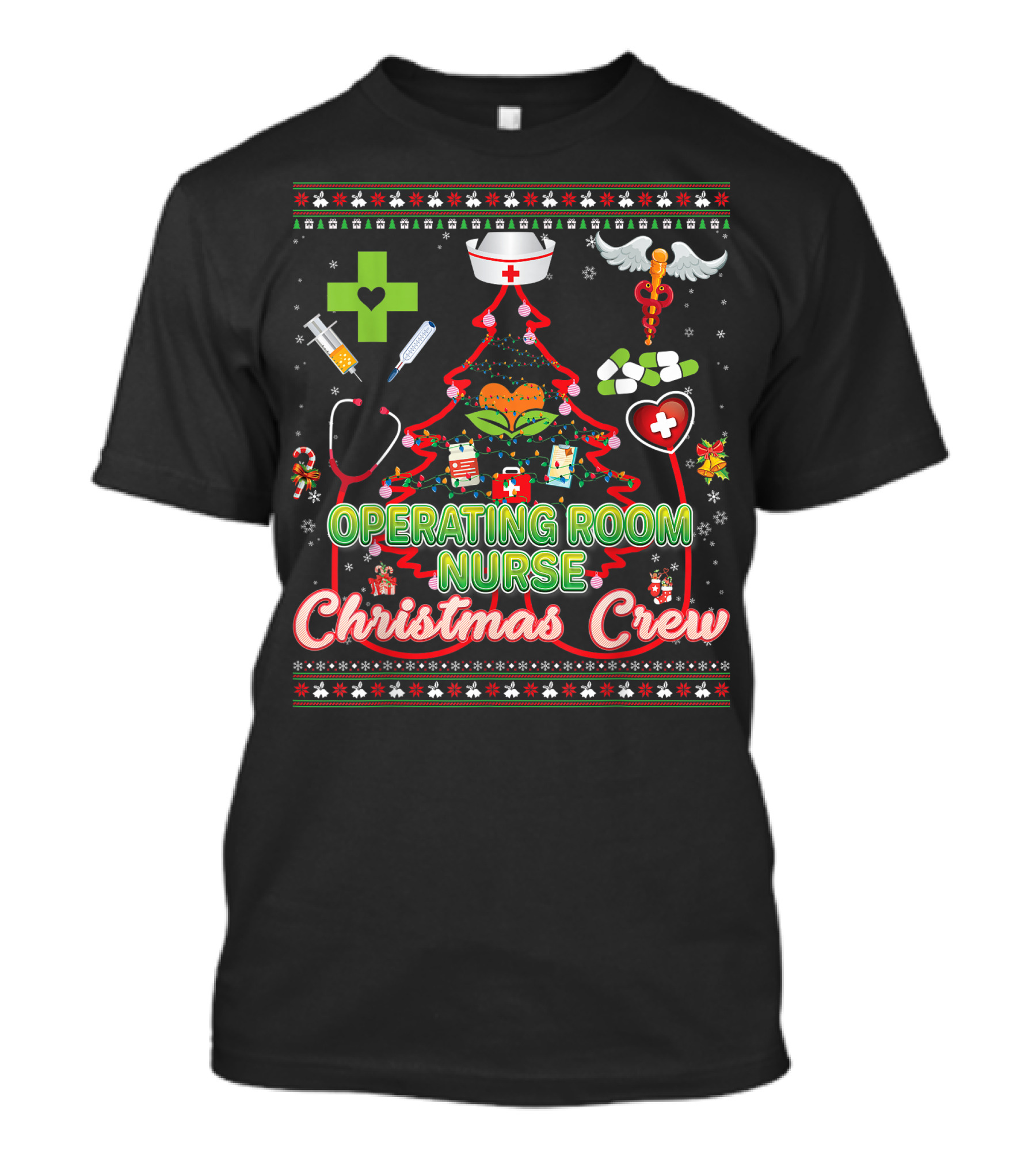 Operating Room Nurse Christmas Crew Tree Stethoscope Holiday Symbols T-Shirt