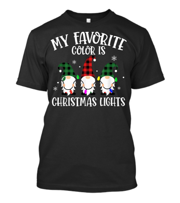 My Favorite Color Is Christmas Lights Gnome Buffalo Plaid T-Shirt