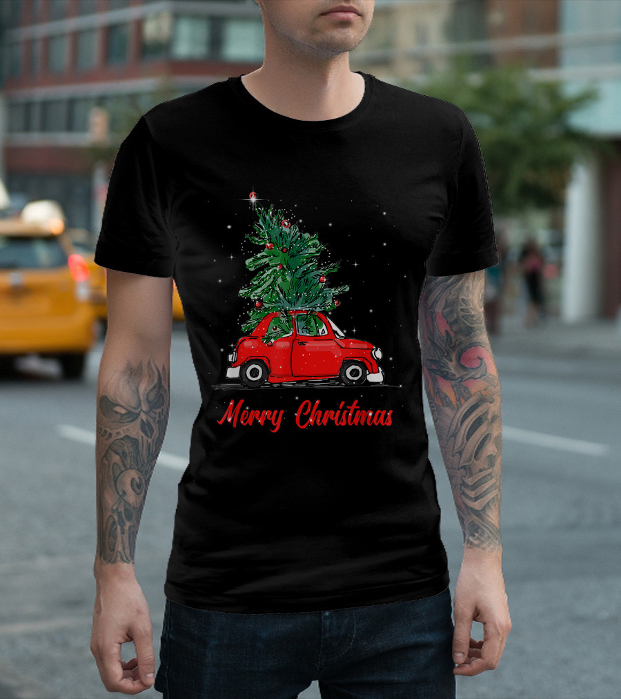 Merry Christmas Red Truck with Christmas Tree Pajama Gifts T-Shirt