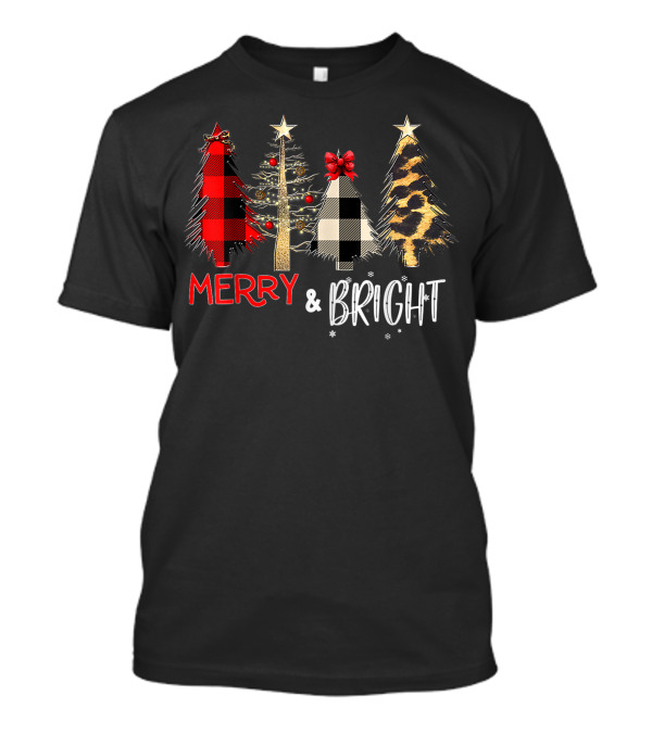Merry And Bright Christmas Wild Leopard Plaid Trees Xmas T-Shirt